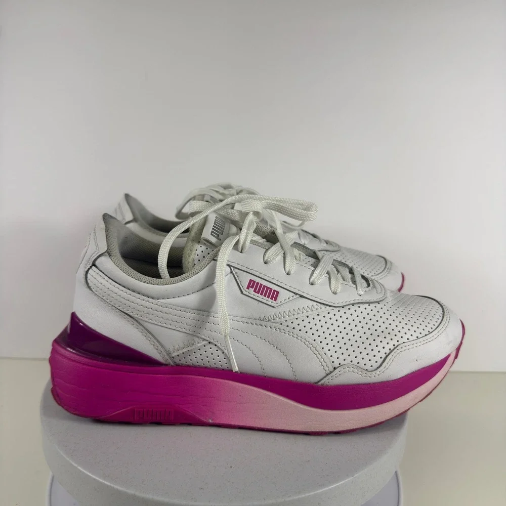 Puma Platform Sneakers Lace Up White Pink Women Size 7.5 Chunky Casual